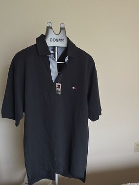 Tommy Hilfiger Black Polo with Striped Inner Placket